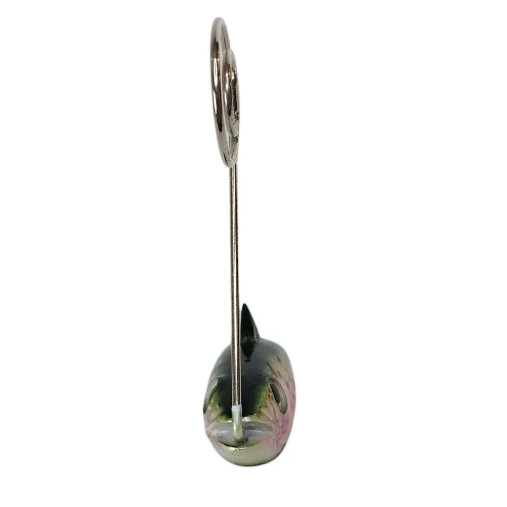 Fish Rainbow Trout Photo Holder Green Pink Silver Swirl Metal Holder 2